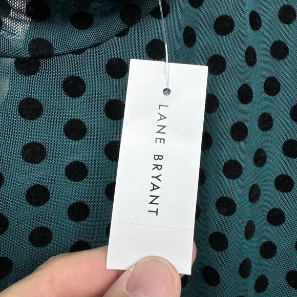 Lane Bryant Women’s 18/20 Teal Polka Dot Mesh Long Sleeve Mock Neck Blouse NWT - Picture 5 of 12